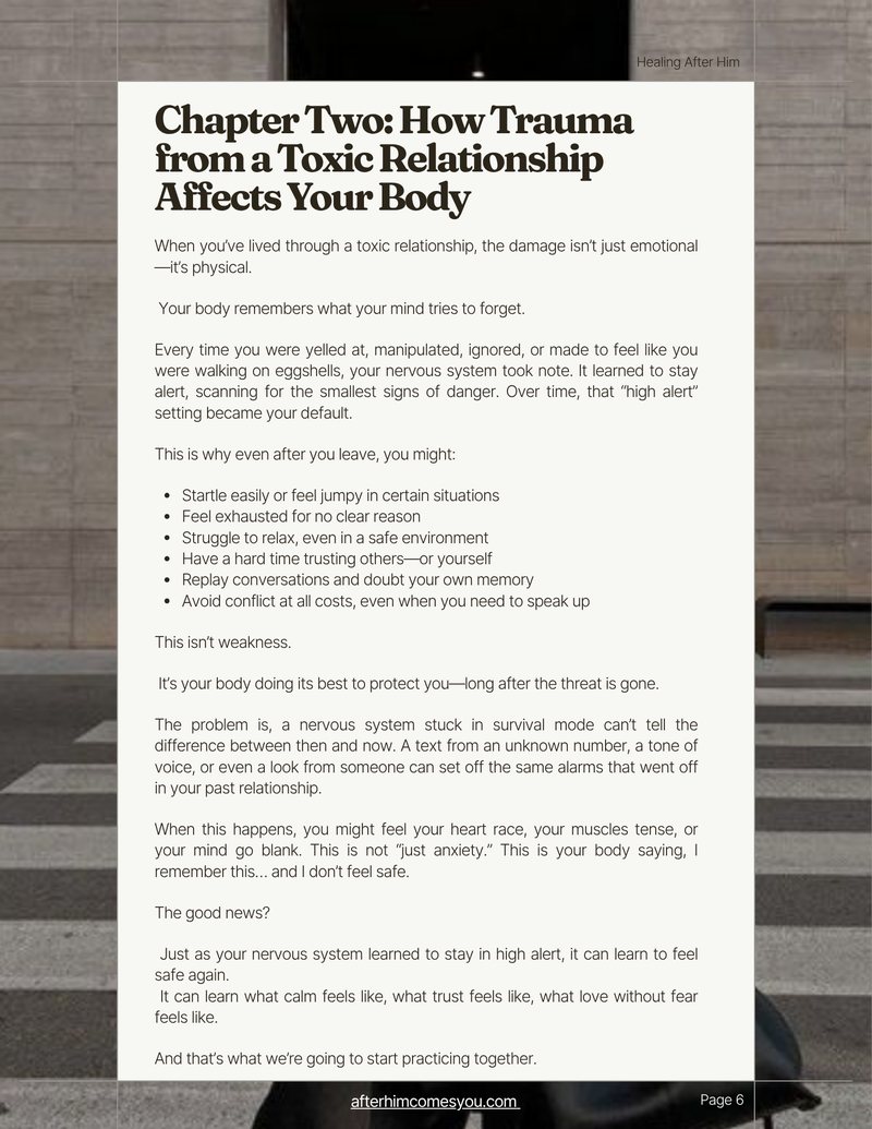 A page from the free guide. Chapter Two: How Trauma from a Toxic Relationship Affects Your Body