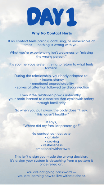 Day 1 page of the guide: Why No Contact Hurts